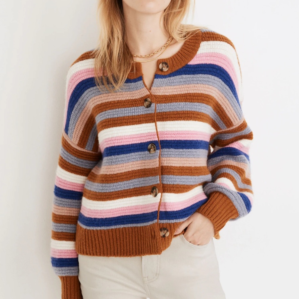 Madewell Striped Spring view Cardigan Sweater in Dusty Blush Women’s XS